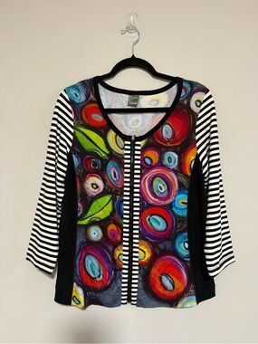 Simply Art by Dolcezza Abstract Artsy Stripe Cardigan Top See Measurements